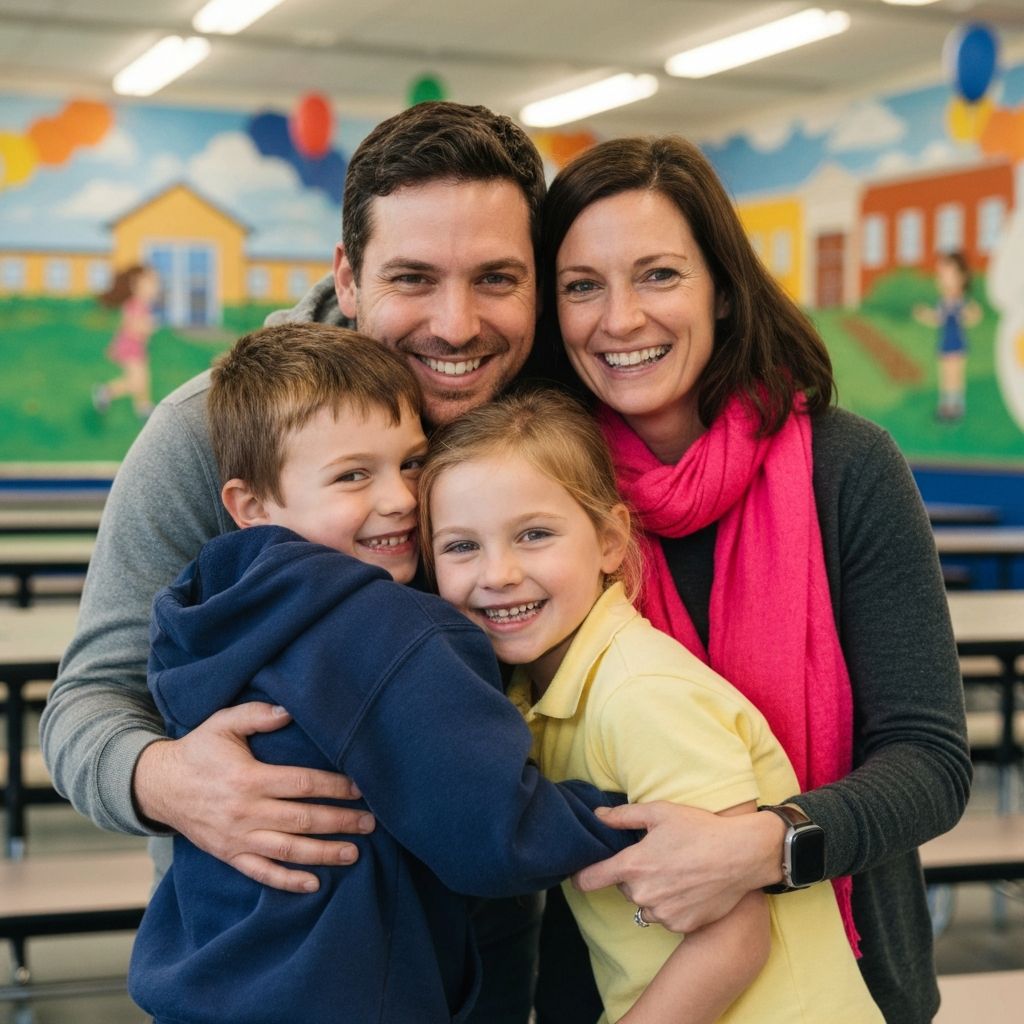 Family embracing at a Westside school event